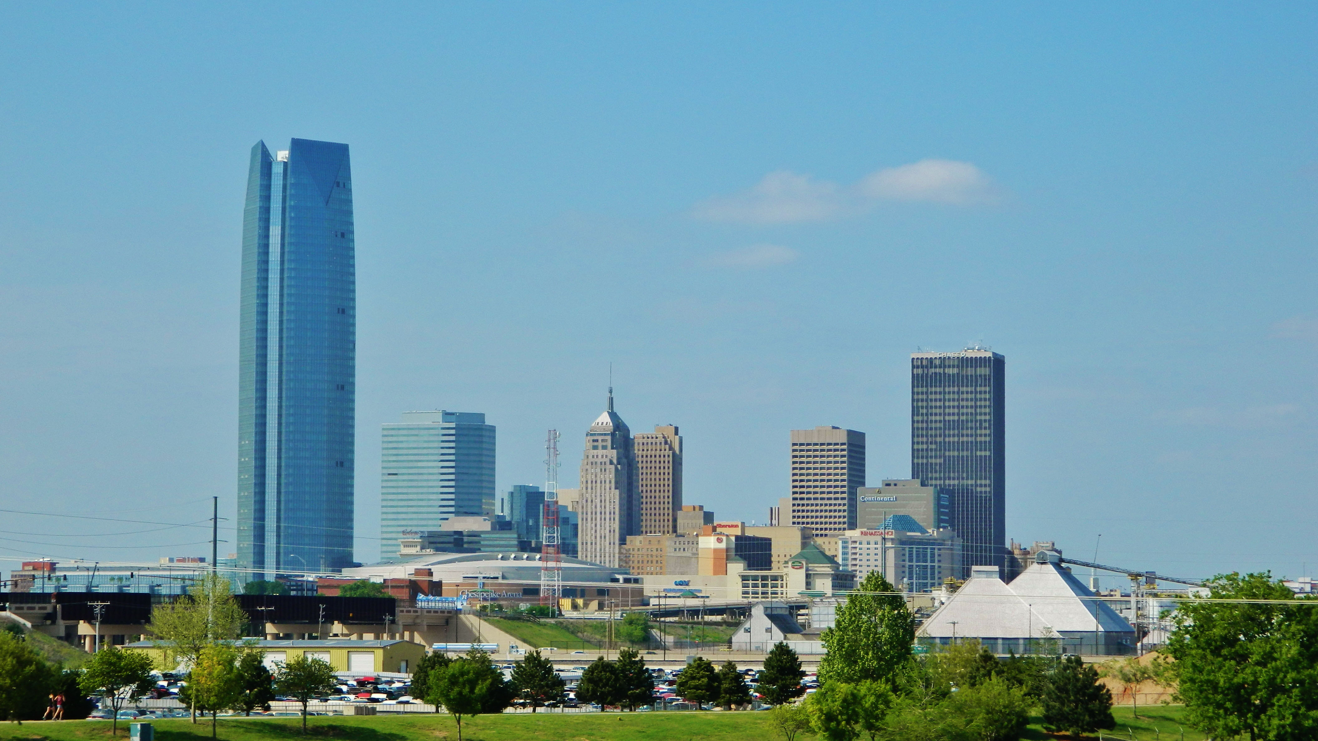 Downtown Oklahoma City skyline viewed across the Plains